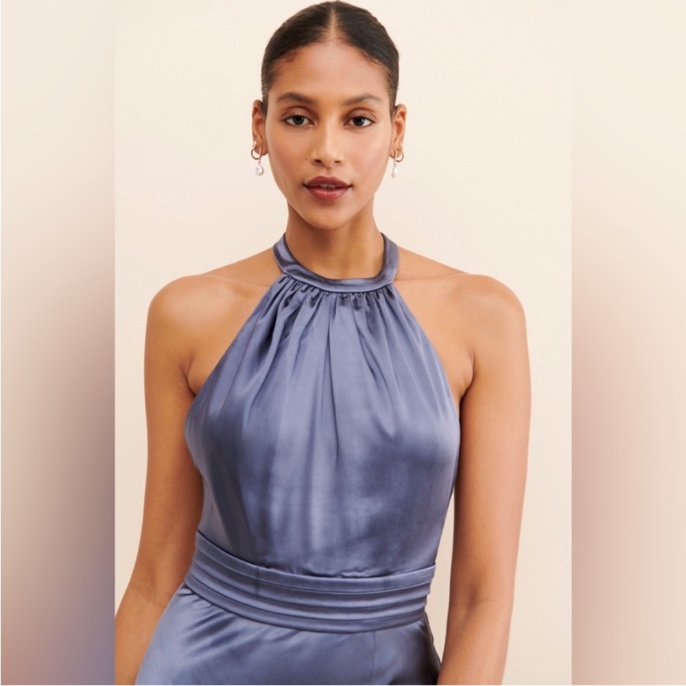 Keepsake the Label for Anthropologie Slate Blue Halter Formal Dress - Picture 3 of 13
